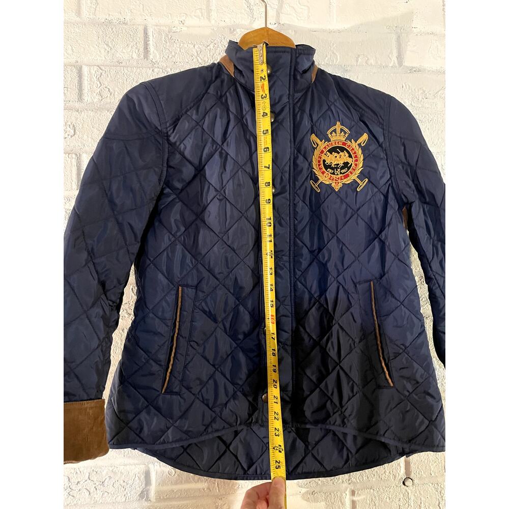 Ralph Lauren Sport Quilted Jacket Women’s M Navy Crest Patch Snap Corduroy Cuffs - Picture 11 of 12